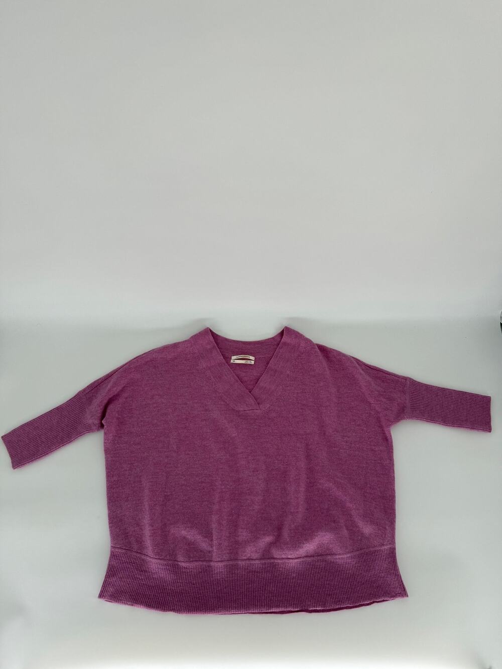 Anthropologie 100% Merino Wool Dolman Sweater Womens XS Petite Pink V Neck Knit